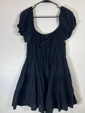 Black Puff-Sleeve Midi Dress - Classic Women's Summer Dress 100% Cotton